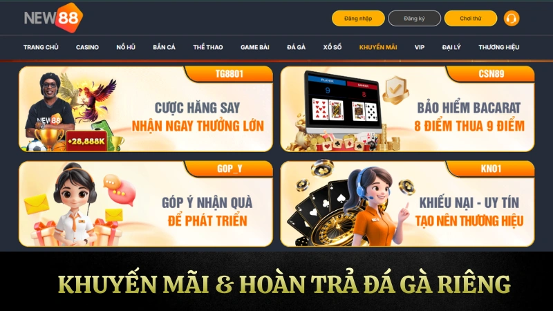 Khuyến mãi đá gà NEW88 với ưu đãi hoàn trả hấp dẫn